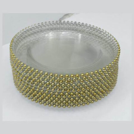 Clear Glass Gold Beaded Underplate 32cm